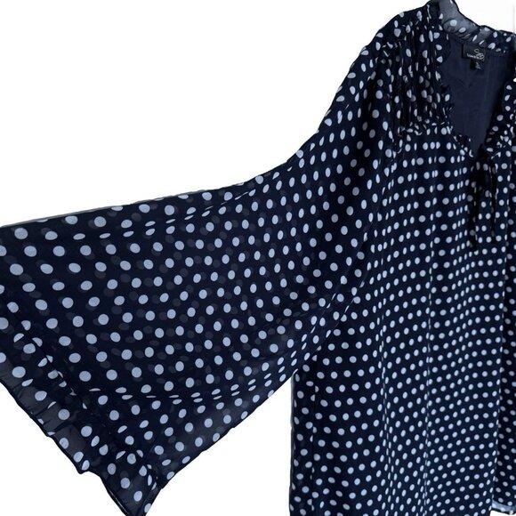 Suzanne Betro 4X NAVY White Polka Dot Ruffle Neck 3/4 Sleeve Top Tunic Blouse - Picture 4 of 14